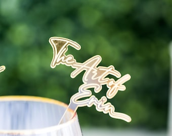 Custom Wedding Drink Stirrers with Names, Gold Acrylic Cocktail Sticks for Reception Bar