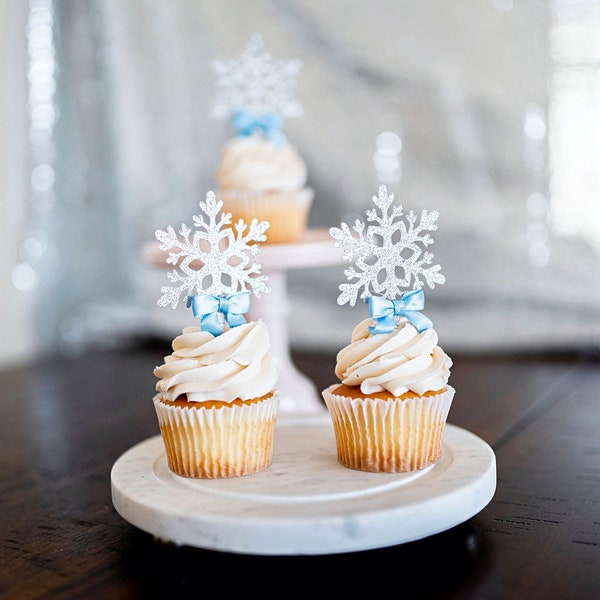 Snowflake Cupcake Toppers for Winter Onederland First Birthday - Winter Wonderland Party Decorations - Set of 12 Snowflake Decorations