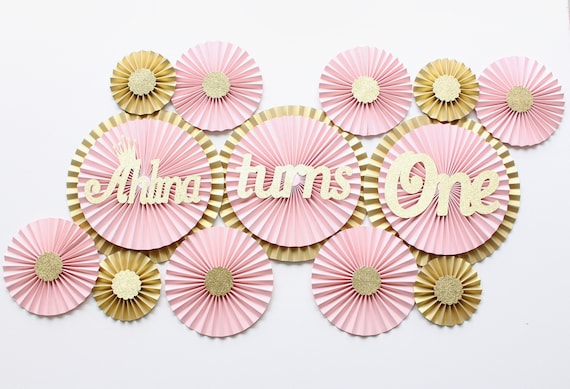 Princess Party Decorations - Pink and Gold First Birthday Decorations - Blush Paper Fans - Blush and Gold Party - First Birthday Decoration Il_570xn