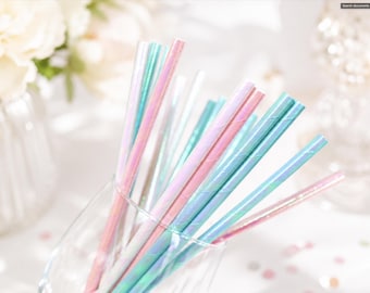 Iridescent Party Straws: Unicorn Party Supplies, Set of 10