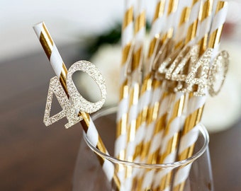 40th Birthday Party Decorations - Gold Party Straws, 40th Birthday Favors - Elegant & Stylish 40th Birthday Celebration Accessories