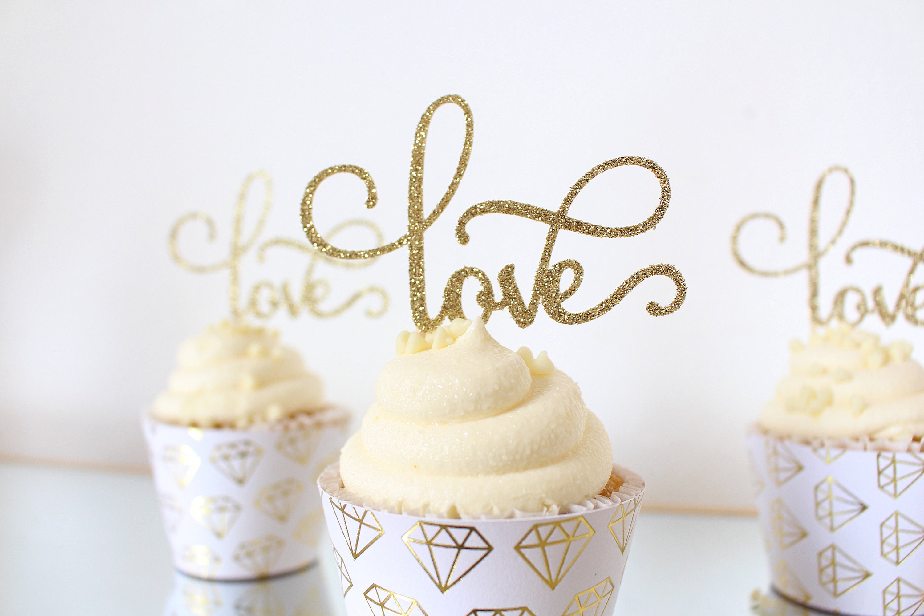 Love Glitter Cupcake Toppers: Wedding & Bridal Shower Decorations (set of  12) - Etsy