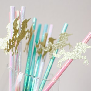 Unicorn Party Straws: Iridescent Glitter Party Favors (Set of 10)