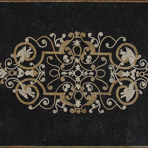 Rectangle Royal Floor 46"x34" Carpet Black Background Marble Mosaic GEO2532