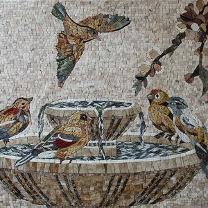 Birds at Fountain Garden Decor Marble Mosaic