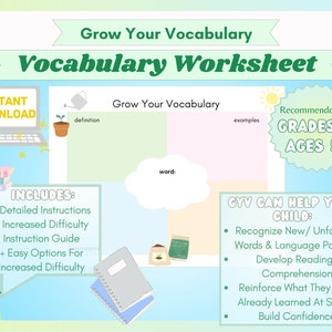 Grow Your Vocabulary (GYV) Worksheet &gt; Visual Vocabulary Organizer For Kids / Children / Students - Colorful Garden