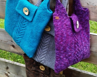 EL BURRO sac en feutre sac femme shopper 100% laine violet, gris, 36 x 39 cm sac à bandoulière country costumes traditionnels sac casual country sac en feutre