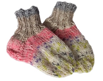 Socks4kids babymaat M 4-8 maanden handgemaakte sokken gebreide sokken kinderen scheerwol + polamide 40 graden wasbaar roze grijs wit paars geel