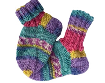 Socks4kids Bébé Taille L 7-12 mois chaussettes faites à la main chaussettes tricotées enfants laine vierge + polyamide 40 degrés lavables rose gris blanc violet jaune