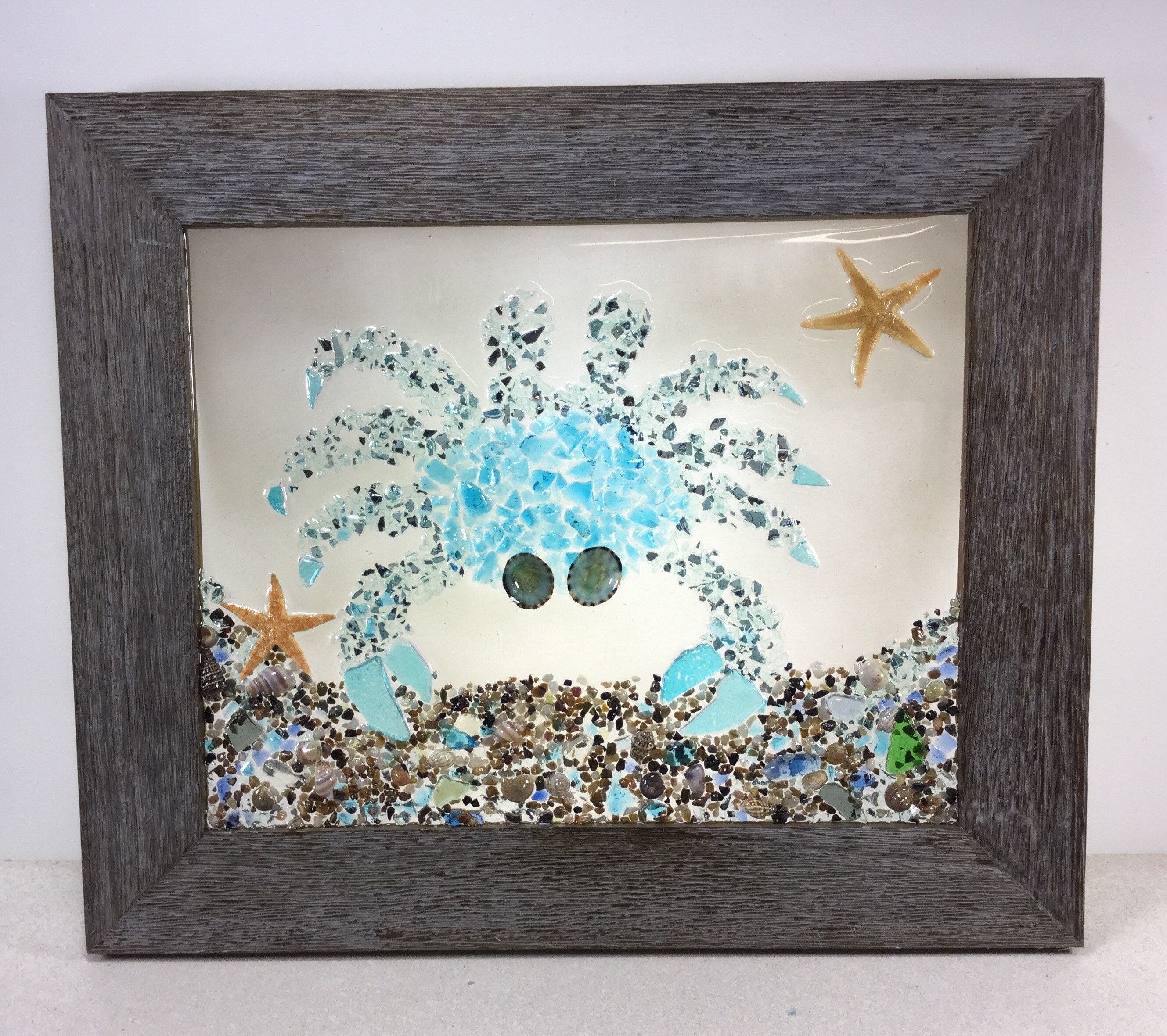 Blue Crab Sea Glass Wall Art Beach Glass Art Seashell Art | Etsy
