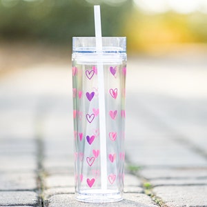 16 oz. Pink Holographic Heart Tumbler Double Wall Skinny Tumbler Valentine's Day Gift Valentine for Her Iced Coffee FREE SHIPPING image 1