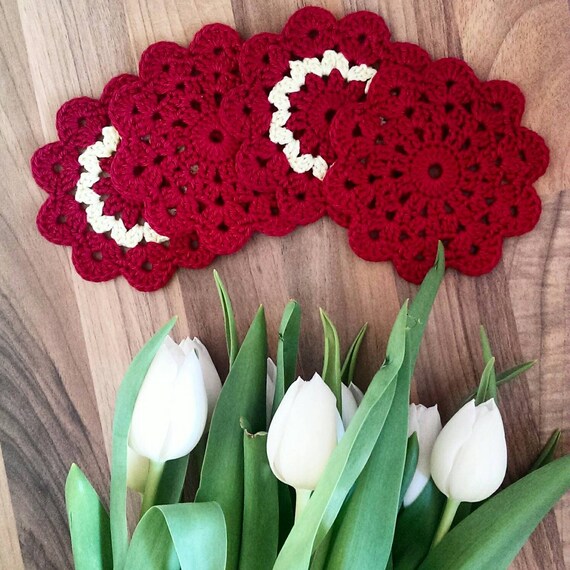 Crochet coasters doilies coffee table decoration set of 2 Etsy