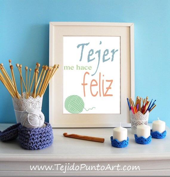 Knit Printable Quotes Spanish Knitting Makes Me Happy Etsy
