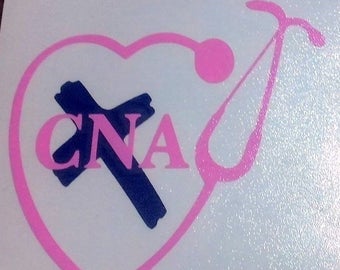 Christian Nurse Heart Stethoscope CNA LPN RN cross vinyl sticker car decal yeti Free Shipping