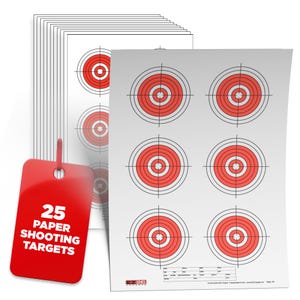 25, 50, 75 Yard Rifle Targets (25 Pack), Long Range Shooting Paper Targets (100 yd), Bullseye Target Style, Hi-Vis Firearms 11&quot; x 17&quot;