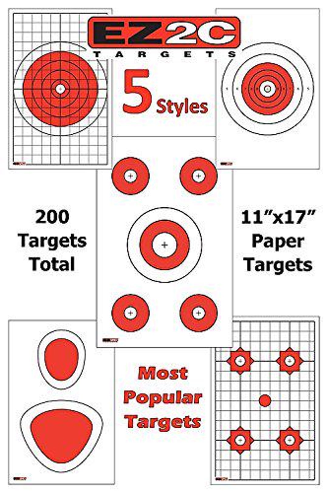 5 Style Gun and Rifle Paper Targets Bundle Pack for Shooting by EZ2C ...