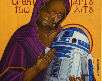 C-3PO and R2-D2 saint icon (#2) (Giclée Print)