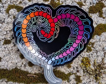 Lesbian Pride Flag Holographic Centipede Heart Sticker