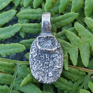 Silver Fungi and Lichen Pendant Small