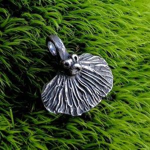 Handmade Silver Mushroom Pendant -Metal Clay Art Clay Silver made from molds of Yellowfoot and Schizophyllum commune Mushrooms