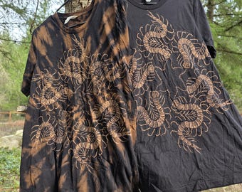 Centipede Star *Nieuw ontwerp* Zwart T-shirt bedrukt met bleekmiddel *Op bestelling gemaakt, maten XS-10XL*