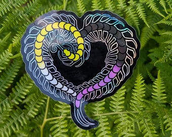 Nonbinary Pride Flag Holographic Centipede Heart Sticker