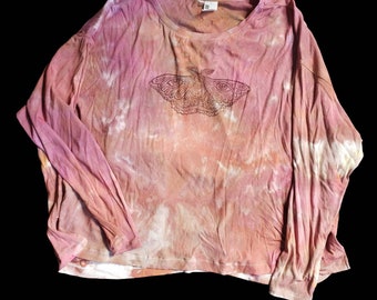 2XL Ice Dyed Eyeball Moth Slouchy Long Sleeve Pink Taupe