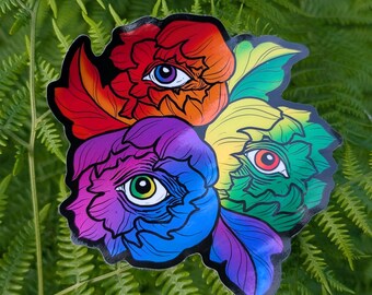 Rainbow Gay Pride Flag Holographic Eye Poppy Sticker