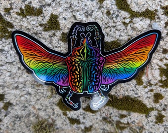 Gay Pride Flag Holographic Goliath Beetle Sticker