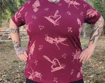 Love Bugs gebleekt bedrukt reverse tie-dye T-shirt rood *Made To Order Maten XS-10XL*