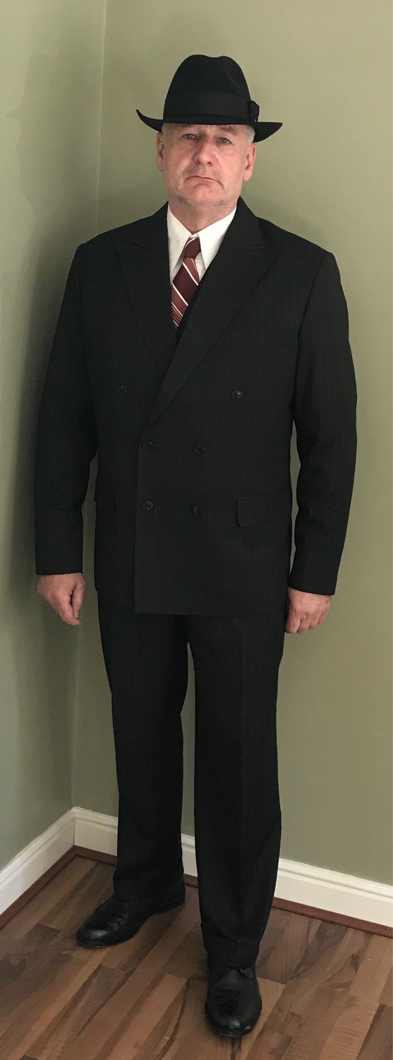 Mens Double breasted Black CC41 pinstripe suit Reproduction image 4