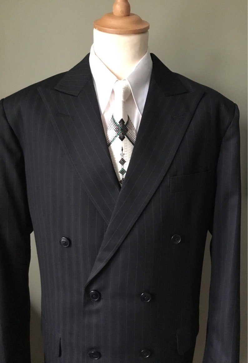 Mens Double breasted Black CC41 pinstripe suit Reproduction image 1