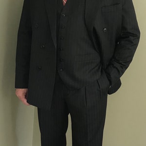 Mens Double breasted Black CC41 pinstripe suit Reproduction image 5