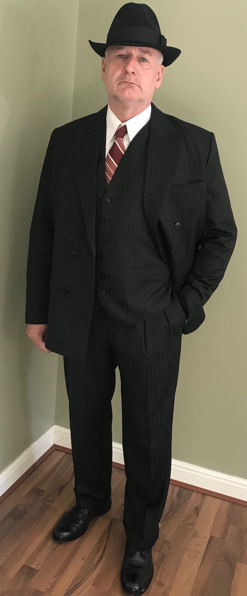 Mens Double breasted Black CC41 pinstripe suit Reproduction image 5