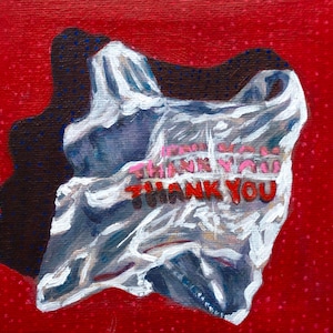Original Painting 'Thank You Bag' - 5x5 Acrylic on Stretched Canvas - Acrylic Painting - Original Art