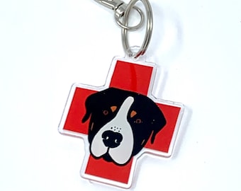 Greater Swiss Mountain Dog Keychain - Red Cross Swissy Key Ring with Clip - Dog Lover Gift