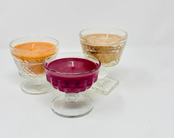 Vintage Glassware Candles - Hand Poured, Soy Wax, Assorted Clear or Milk Glass Stemware