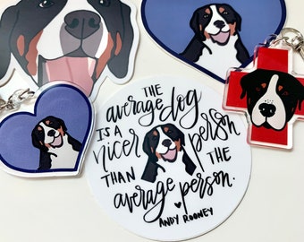 Swissy Gift Pack Special - Two Keychains and Three 3 Inch Stickers - Dog Lover Gift