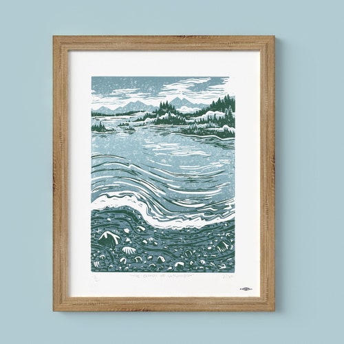 The Clouds in Washington | Linocut Reproduction Print | Puget Sound PNW | Travel Wall Art