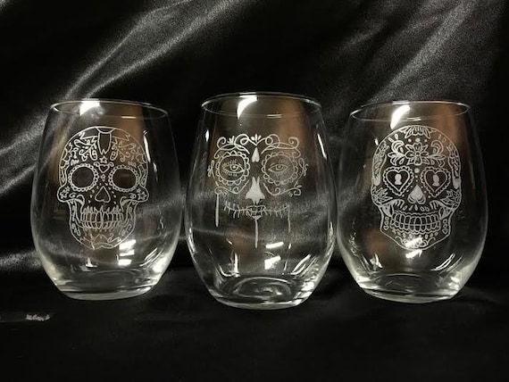 Custom Etched Skull Drinking Glasses | Etsy