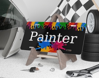 Painter Vanity License Plate with Paint Splatter
