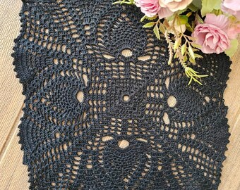 9,45" doily Crochet Black square Centerpiece Home decor table decor made in Lithuania