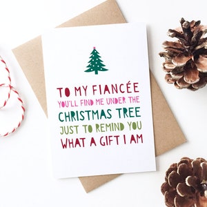 Carte de Noël drôle de fiancée - cadeau des dieux, arbre de Noël, cadeau de blague, meilleur mari de tous les temps, humour, grossier, sarcastique, je t'aime, fiançailles