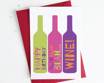 Happy Birthday Wine Lover Card - Booze, Wine Glasses, Wine Bottle, Cheers To You, Alcohol, Funny, Best Friend, Humour, Adult, Wine O Clock