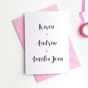 Carte personnalisée pour bébé fille - Jolie carte de voeux rose pour calligraphie moderne