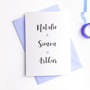 Cartão personalizado para recém-nascido - Cartão de felicitações fofo com caligrafia moderna em azul