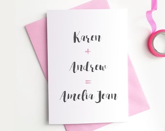 Personalised New Baby Girl Card - Cute Pink Modern Calligraphy Greetings Card