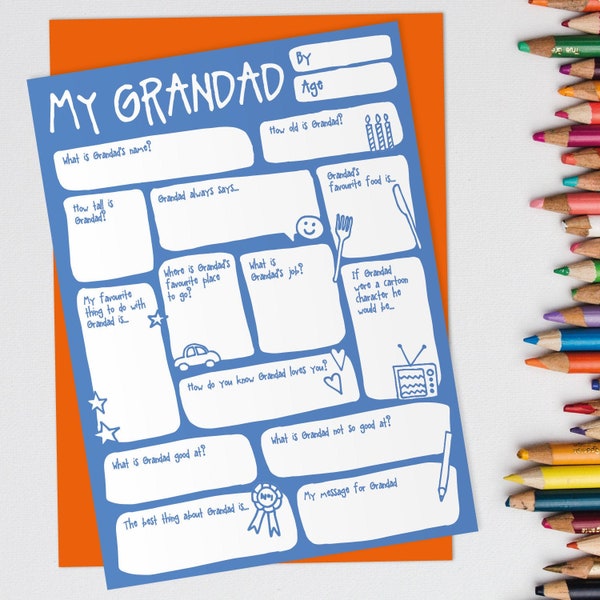 Grandad Father's Day / Birthday Card - Fill In The Blanks Keepsake Gift Cute Funny Happy Birthday Interview Q & A Greetings Card