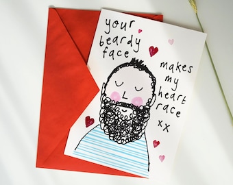 Baard gezicht Valentijnsdag kaart - verjaardag schattig grappig bebaarde knappe man vriendje hou van je