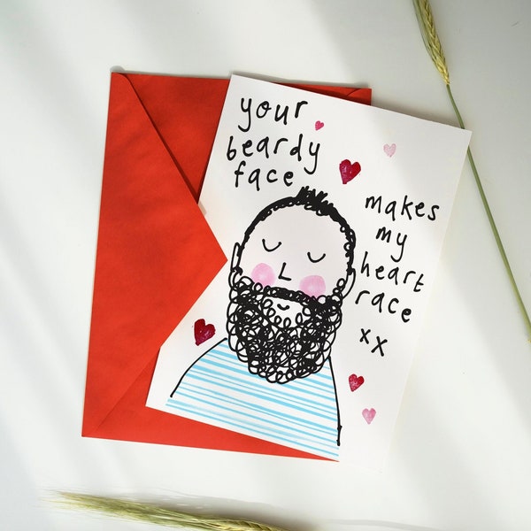 Beard Face Valentine's Card - Anniversary Cute Funny Beardy Handsome Husband Boyfriend Love You
